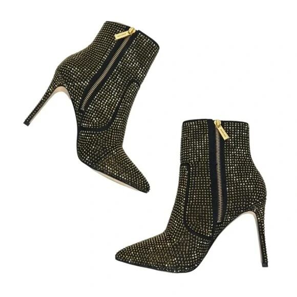 Michael Kors Black & Gold Rue Stiletto Booties 7 - Picture 6 of 7